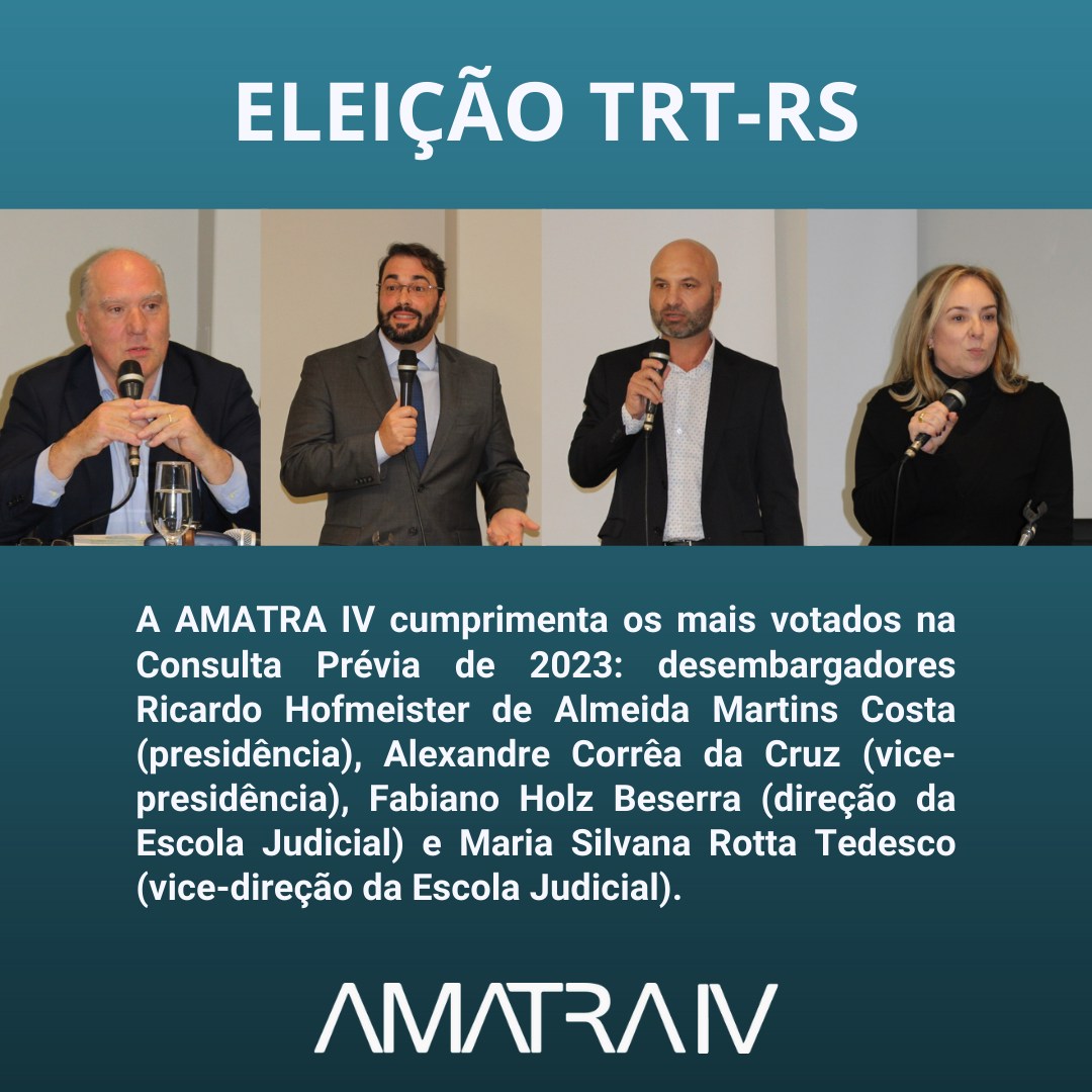 O TRT-RS divulgou hoje, 26/9, o resultado da Consulta Prévia das eleições para o biênio 2023/2025