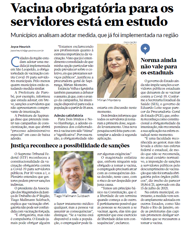 Vacina obrigatória para os servidores está em estudo