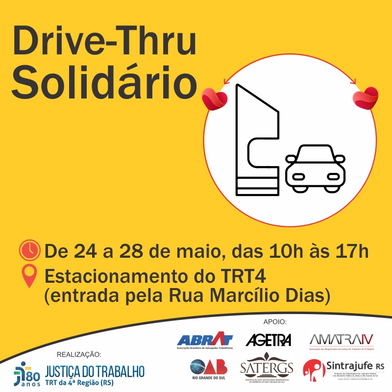Drive-Thru Solidário" receberá doações de agasalhos e alimentos no TRT-RS